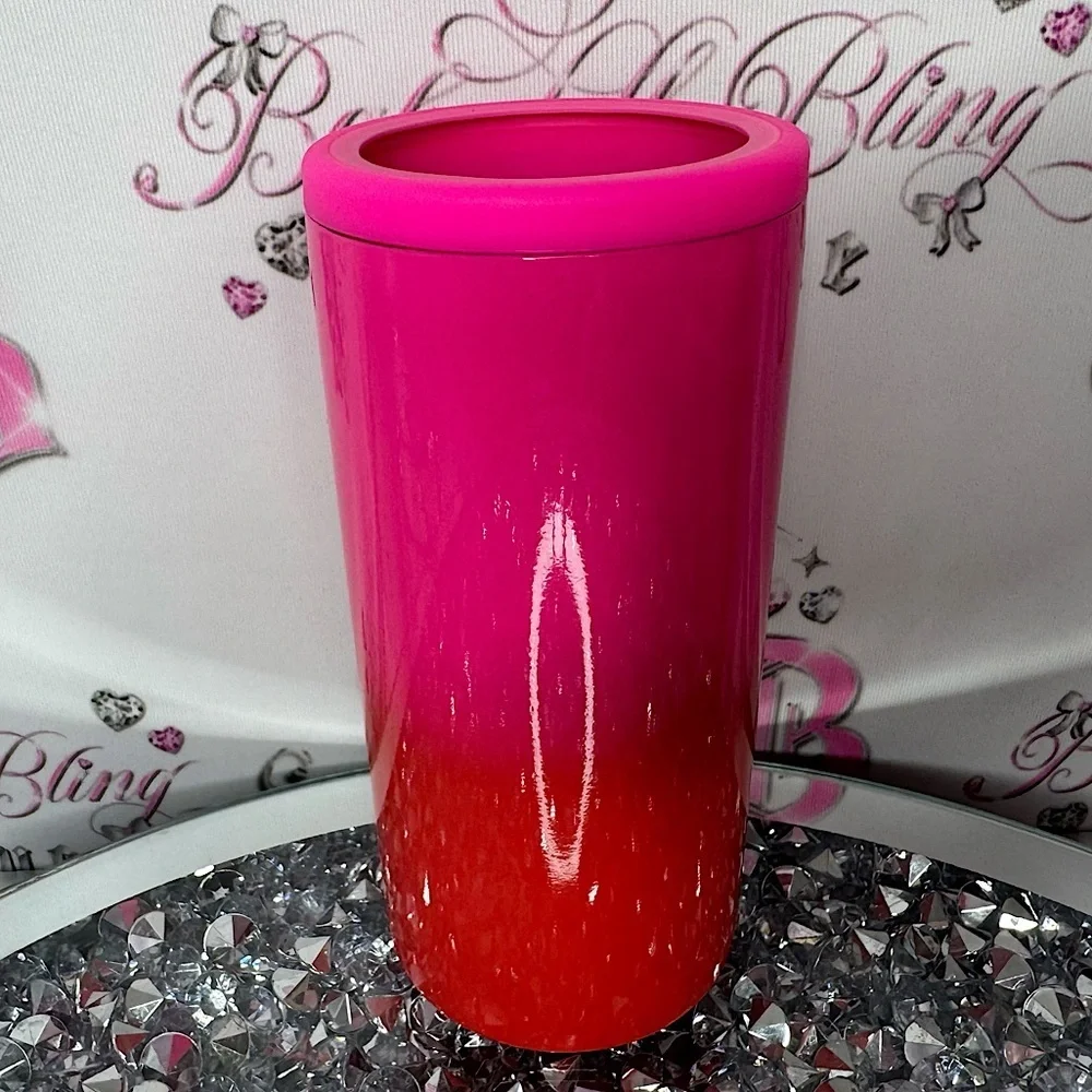 Can cooler coozie thin slim can drinkware holder ombré orange neon pink summer
